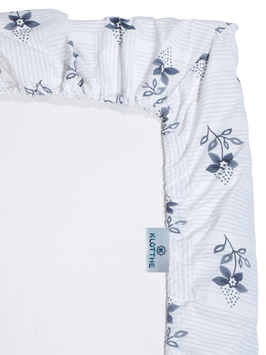 Klotthe White Floral 300 TC Cotton Blend Fitted Single Bedsheet Set in Book Fold Packing