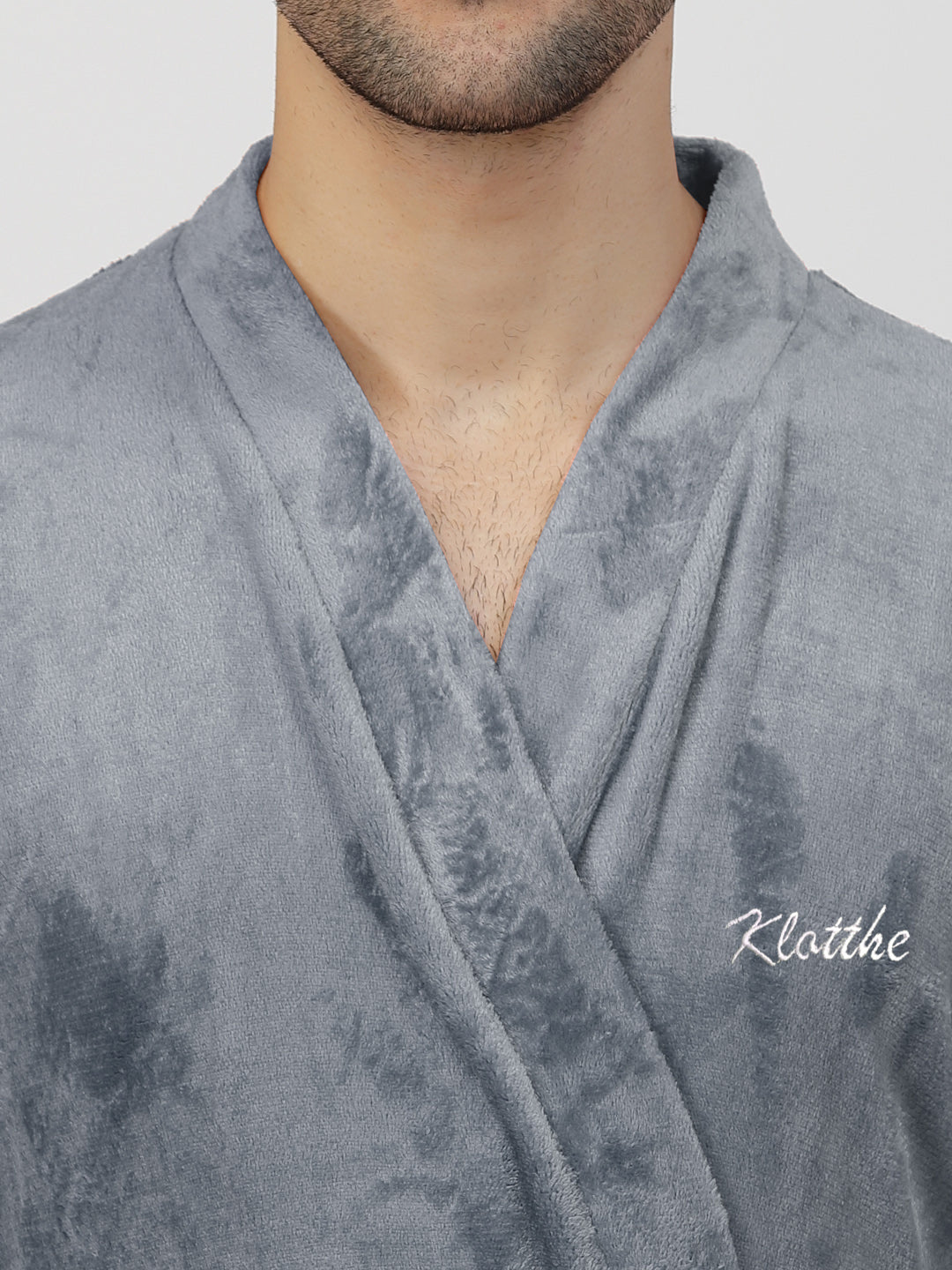 Klotthe Men Grey Solid Bath Robe With Belt