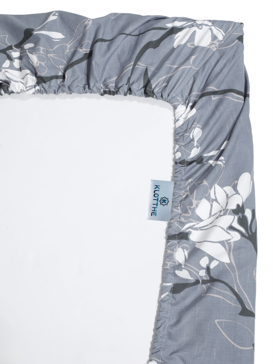 Klotthe Grey Floral 300 TC Cotton Blend Fitted Super King Double Bedsheet in Book Fold Packing