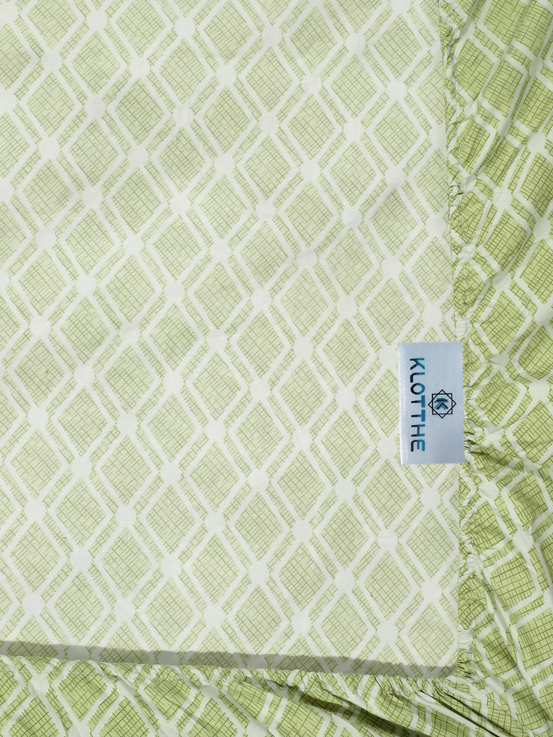 Klotthe Green Geometric 300 TC Cotton Blend Fitted Single Bedsheet with Pillow Cover