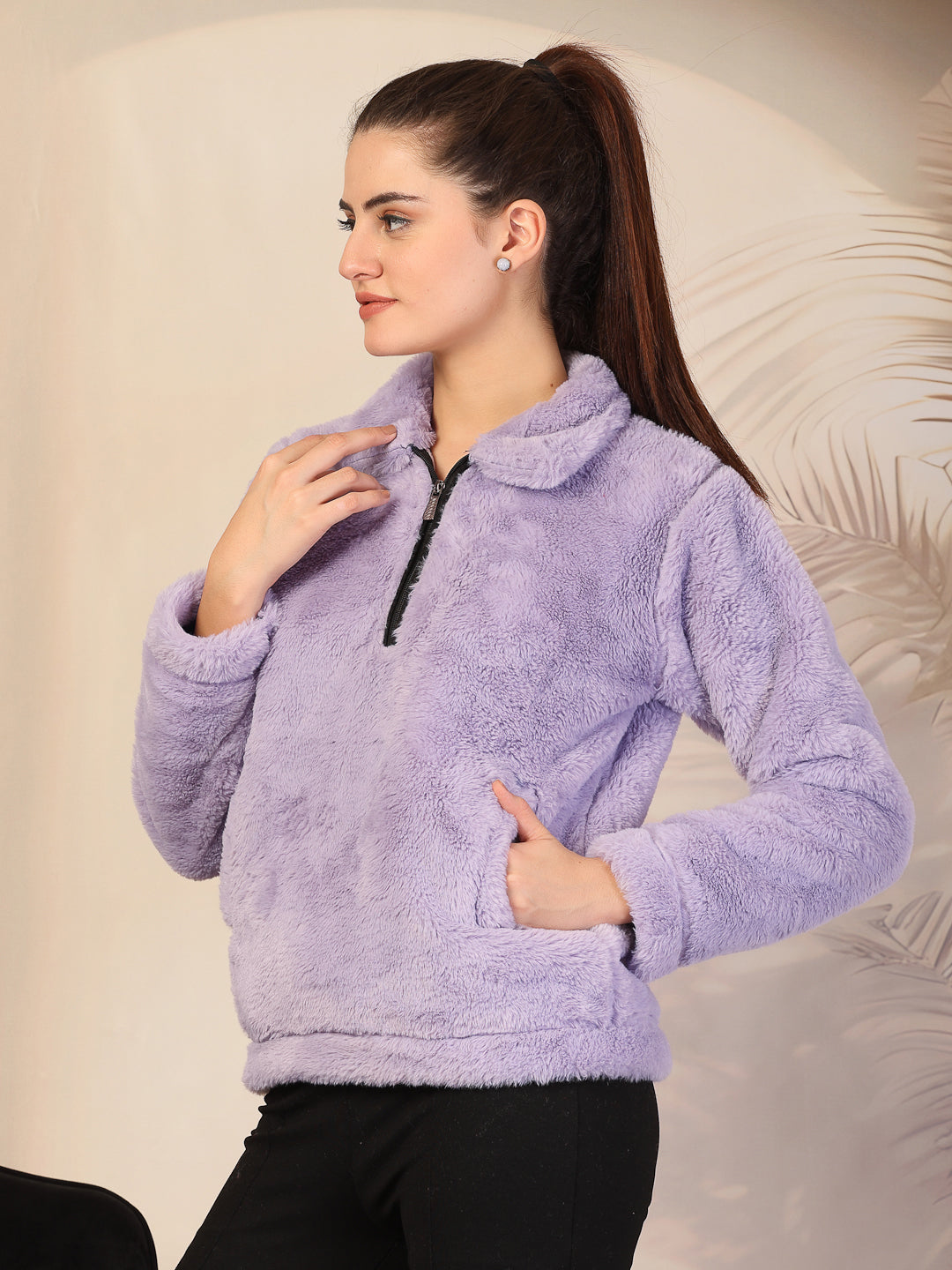 Klotthe Women Purple Solid Woolen Fur Winter Jacket