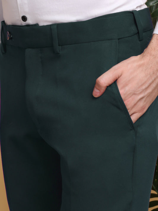 Klotthe Green Lycra Cotton Elastic Solid Slim Fit Formal Gurkha Pant