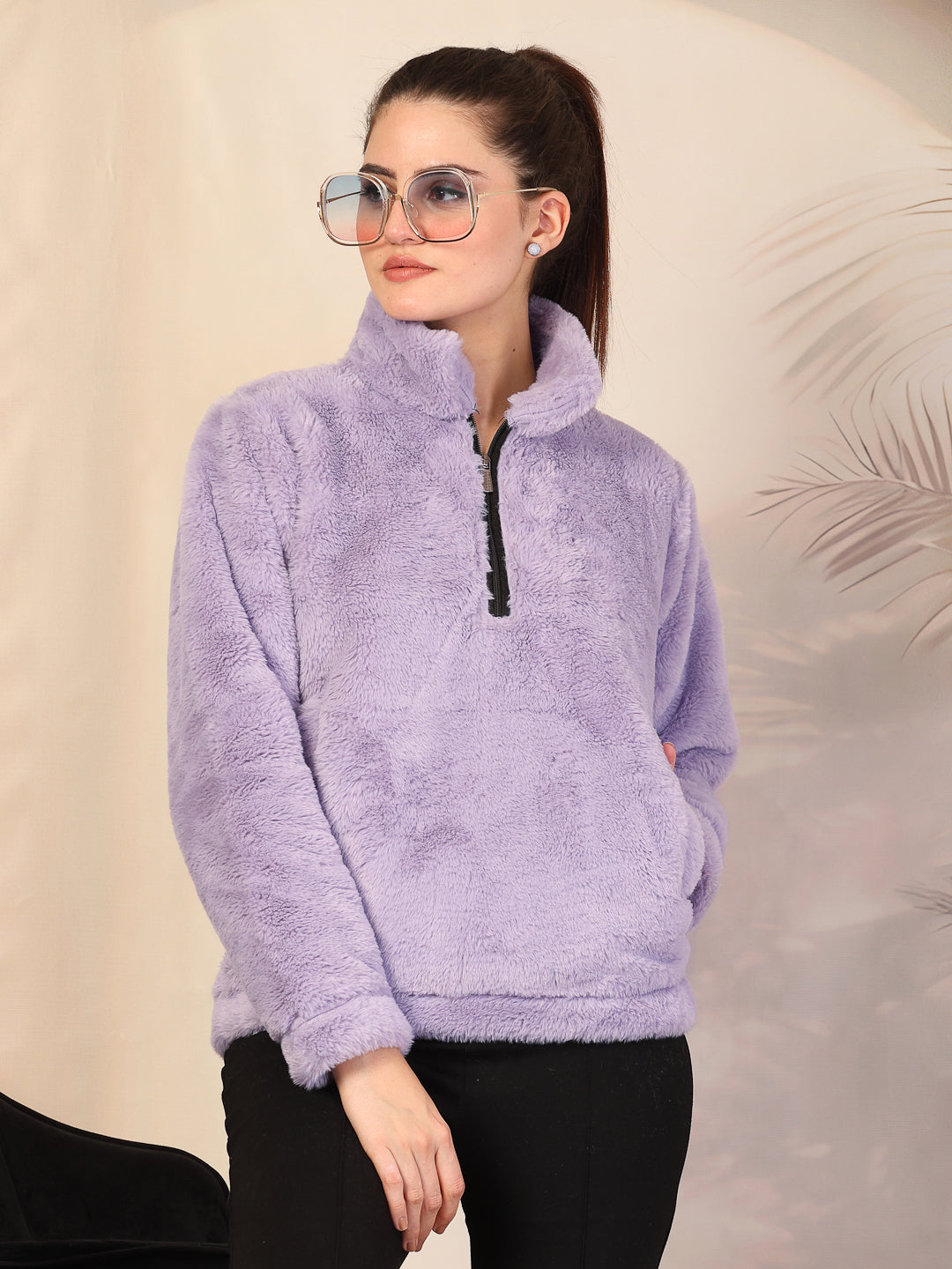 Klotthe Women Purple Solid Woolen Fur Winter Jacket