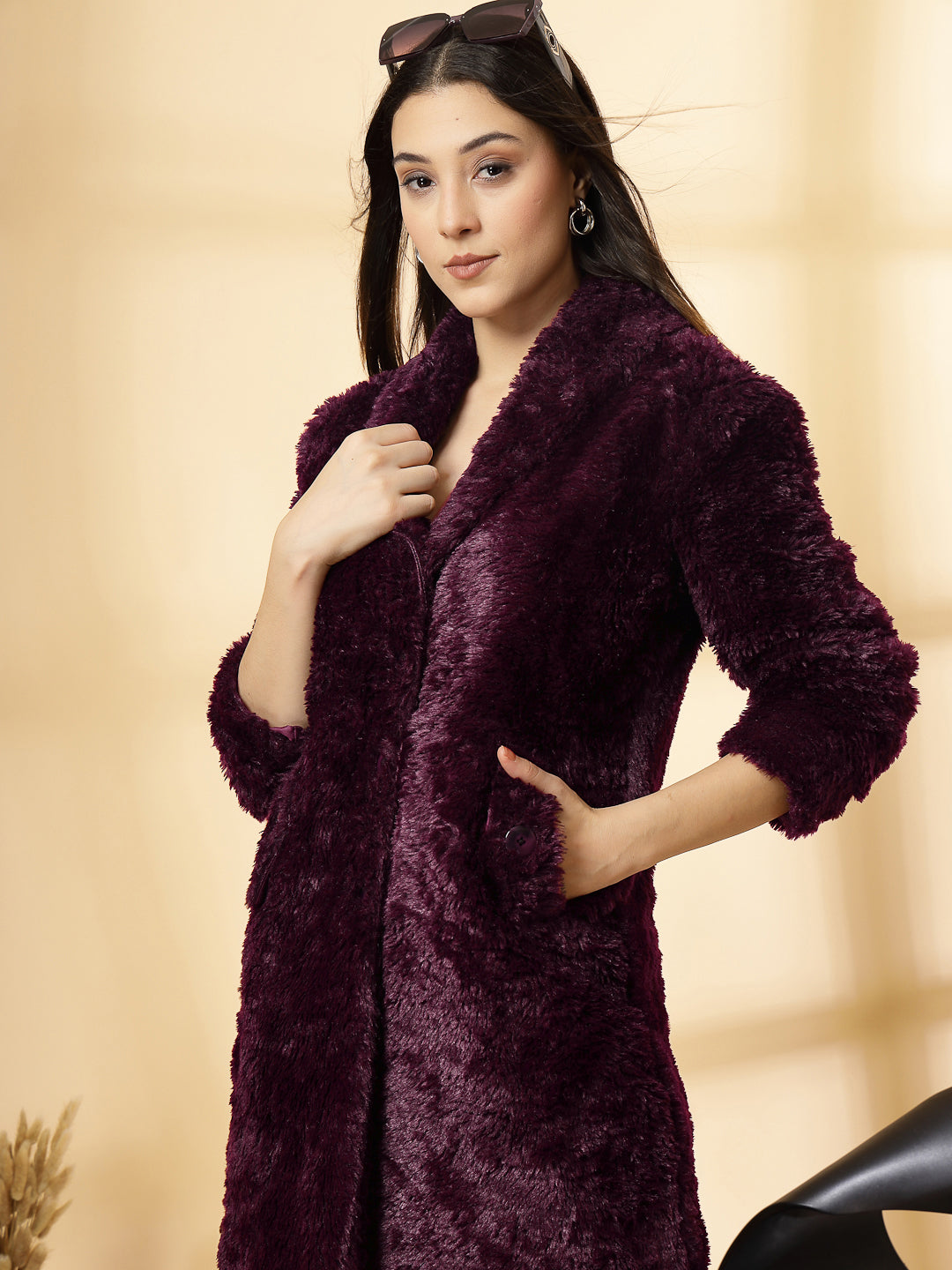 Wine Long Sleeve Single-Breasted Woolen Overcoat by KLOTTHE®