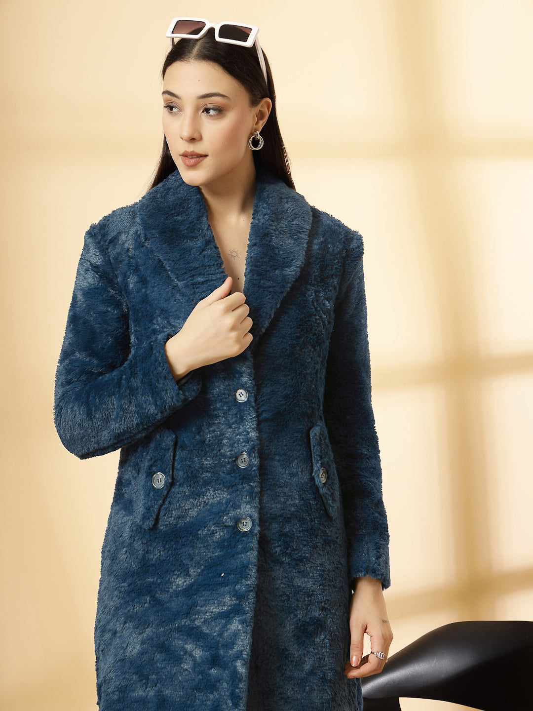 Blue Long Sleeve Single-Breasted Woolen Overcoat by KLOTTHE®