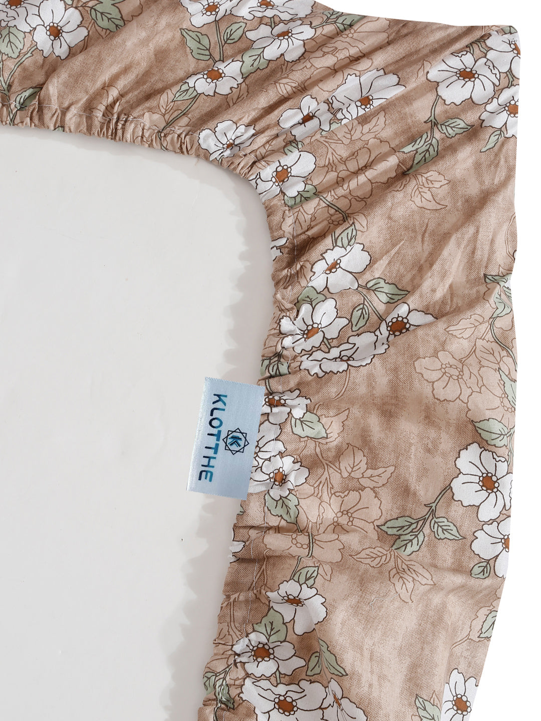 Klotthe Beige Floral 400 TC Pure Cotton Fitted Double Bedsheet with 2 Pillow Covers