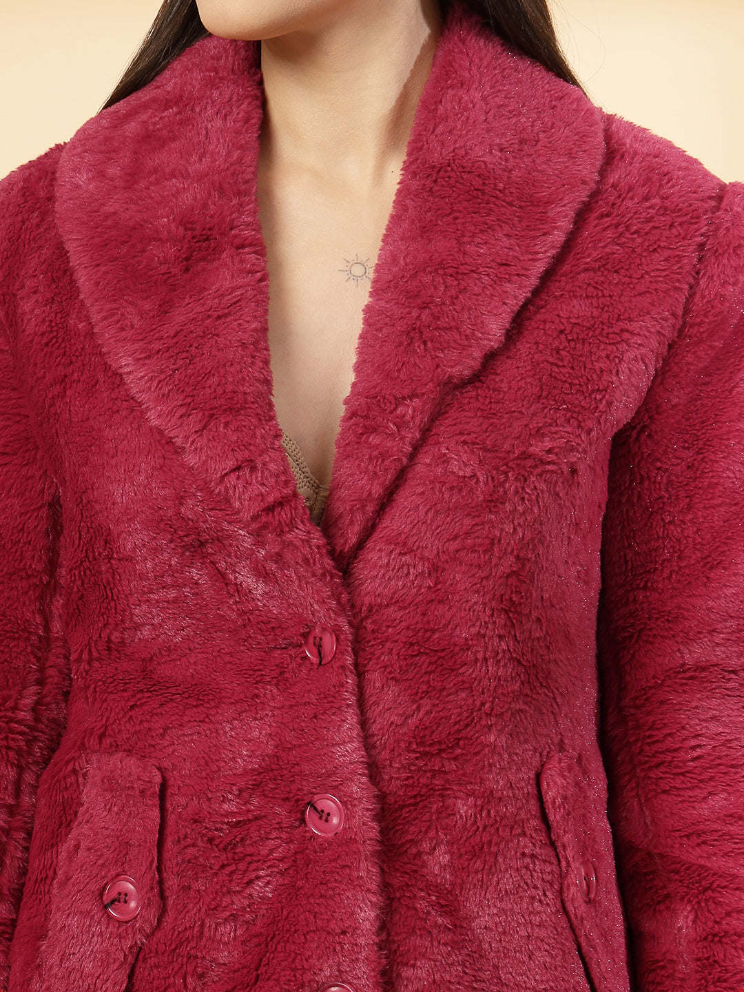 Red Long Sleeve Single-Breasted Woolen Overcoat by KLOTTHE®