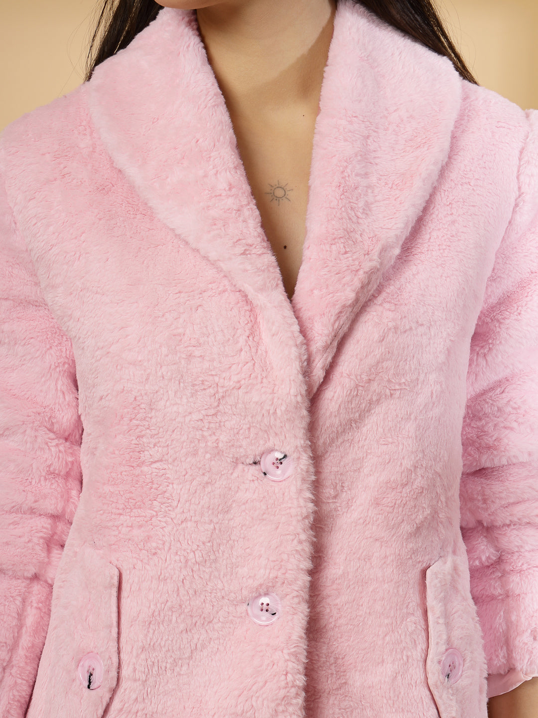 Pink Long Sleeve Single-Breasted Woolen Overcoat by KLOTTHE®