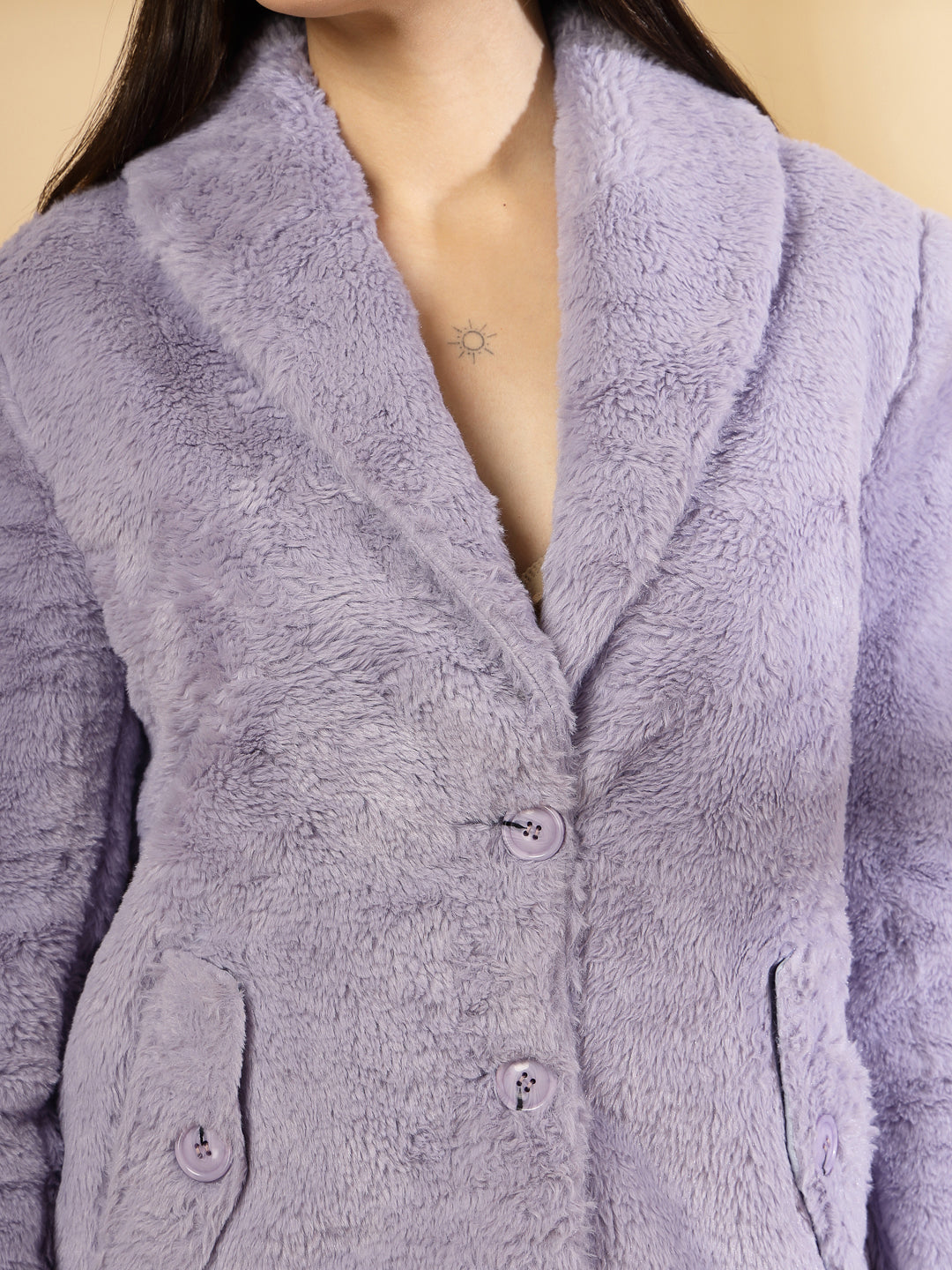 Purple Long Sleeve Single-Breasted Woolen Overcoat by KLOTTHE®