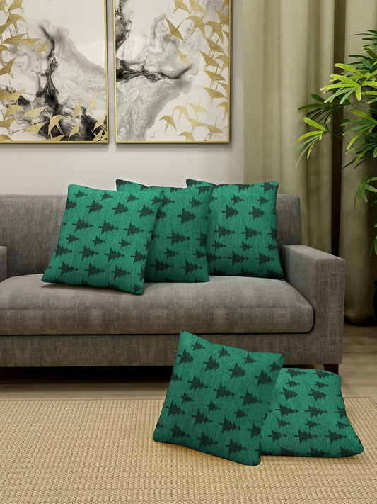 KLOTTHE Set of Five Green Poly Cotton Cushion Covers With Microfibre Fillers (40X40 cm)