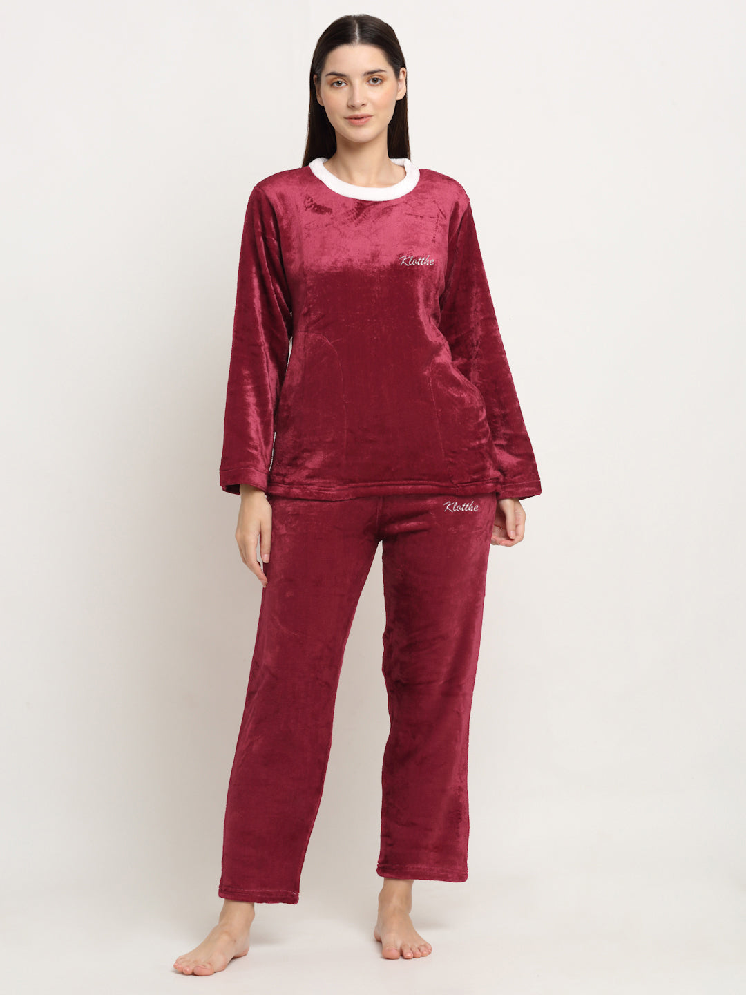 Woolen Fleece Winter Warm Night Suit for Women by KLOTTHE®