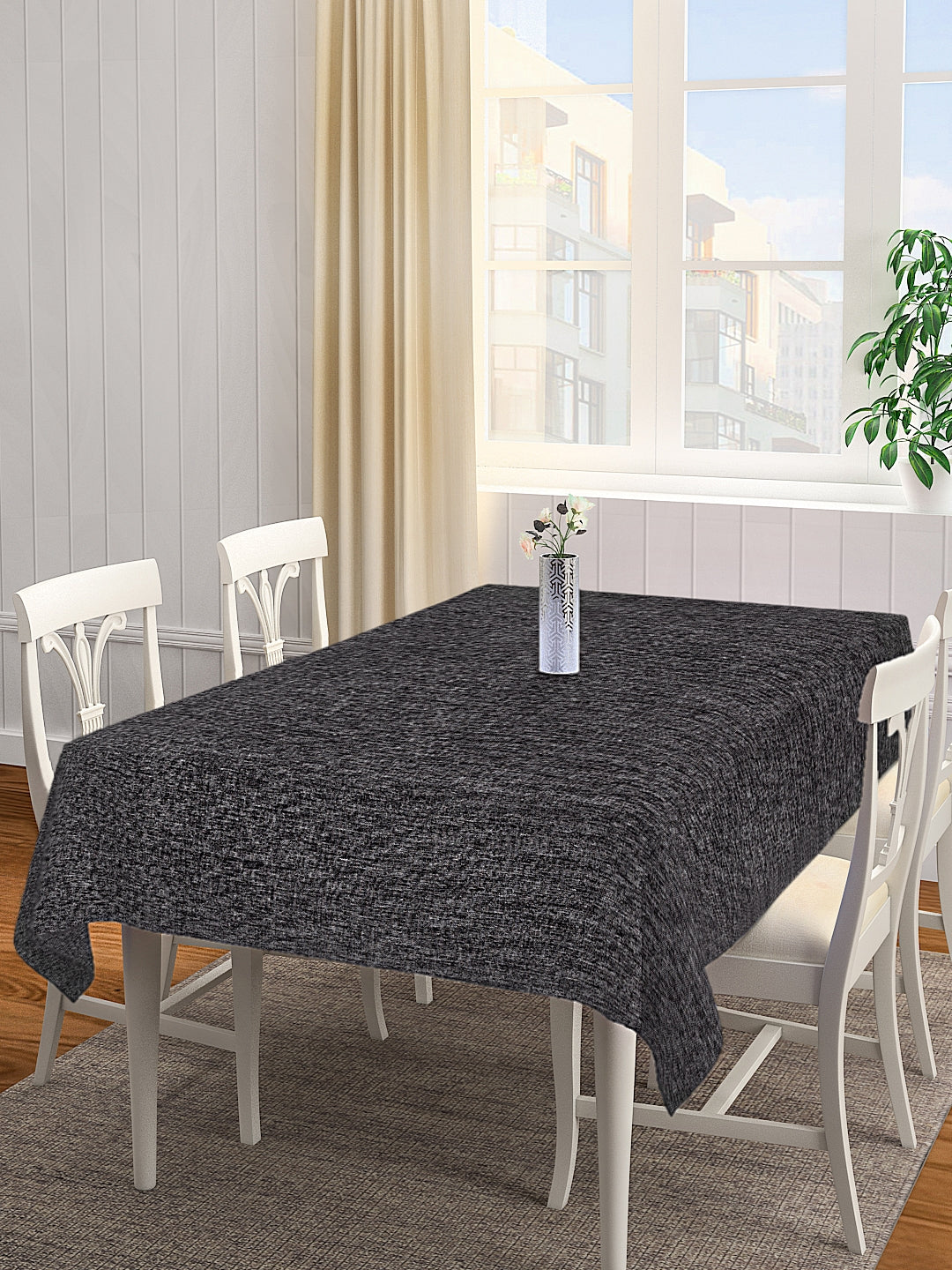 KLOTTHE Black Cotton Solid Table Cover (72X52 Inch)