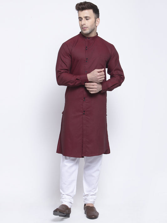 KLOTTHE Maroon Cotton Solid Kurtas