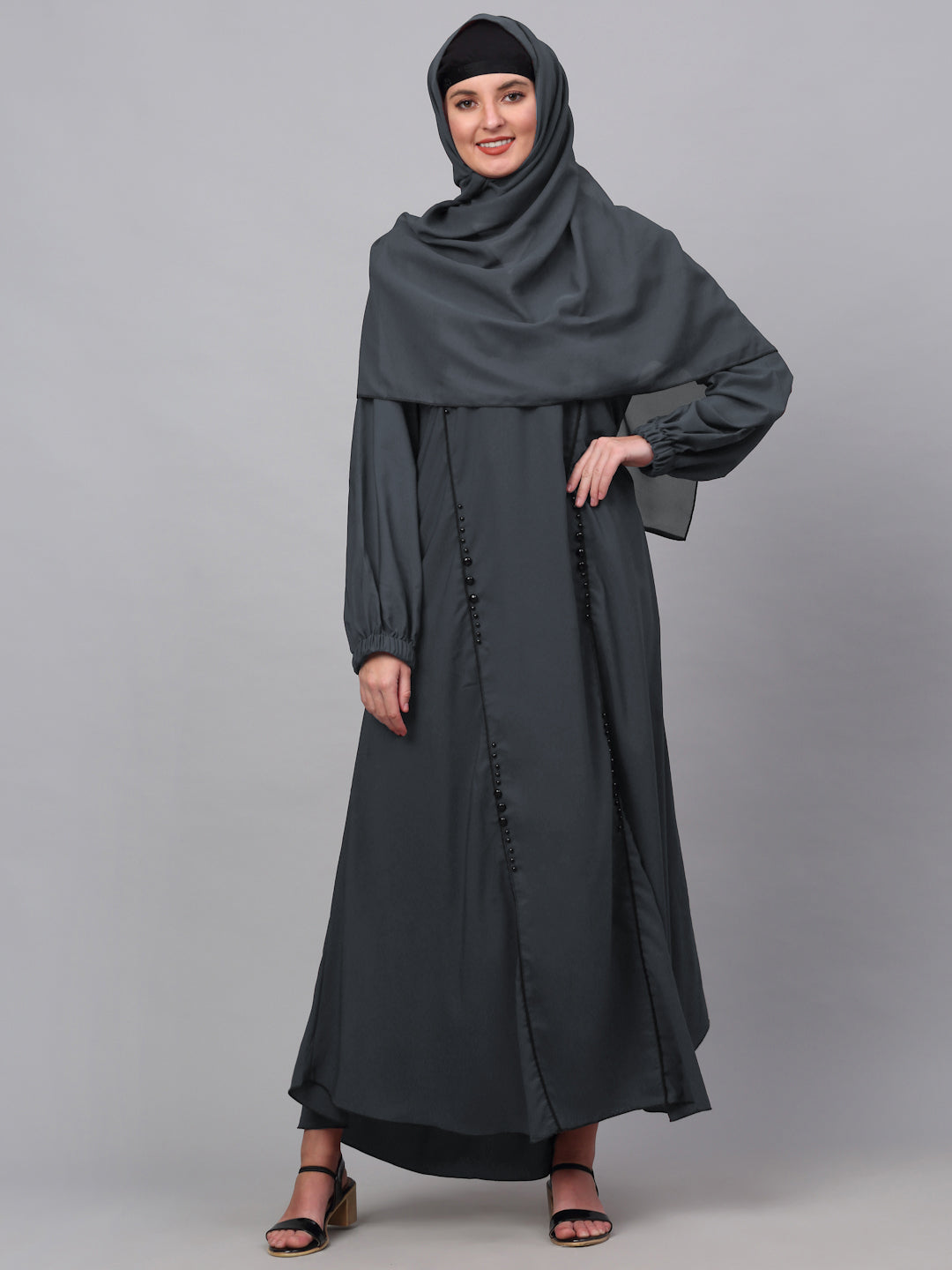 Klotthe Women Grey Embellished Burqa With Scarves