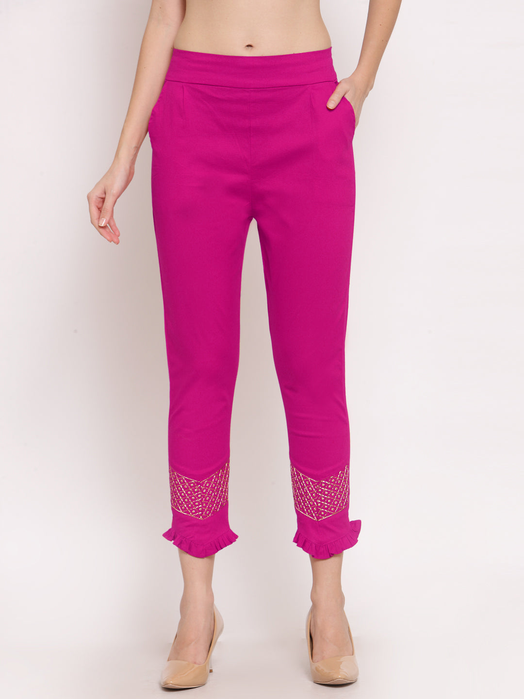 Klotthe Women Pink Solid Slim Fit Trouser