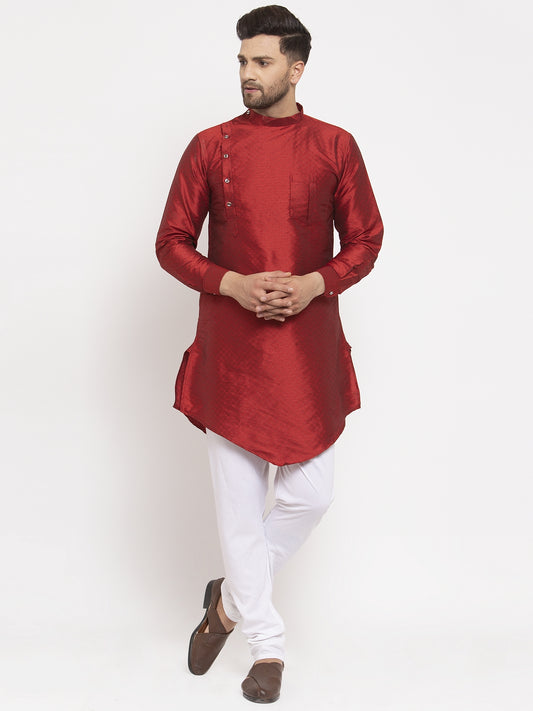 KLOTTHE Maroon Cotton Silk Woven Design Kurtas