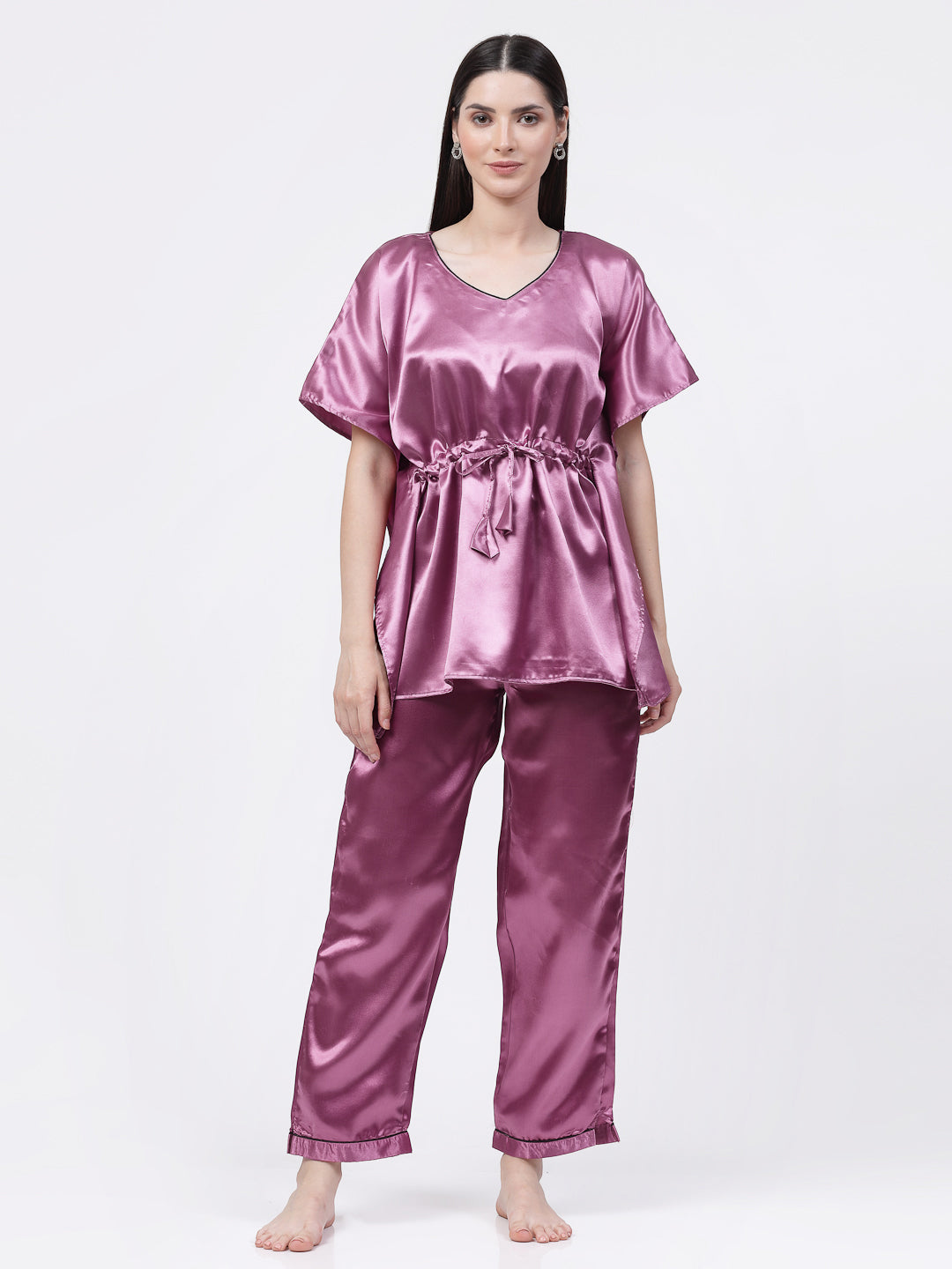 Klotthe Women Pink Solid Satin Kaftan Night Suit By KLOTTHE – KLOTTHE®