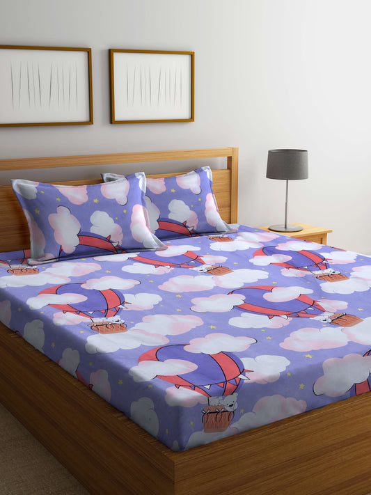 Klotthe Multicolor Cartoon Characters 300 TC Cotton Blend Double Bedsheet with 2 Pillow Covers