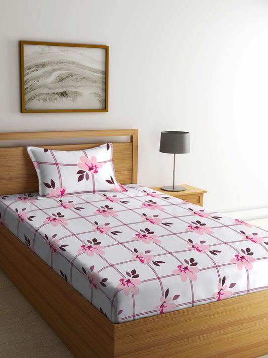 Klotthe Multicolor Floral 300 TC Cotton Blend Single Bedsheet with Pillow Cover