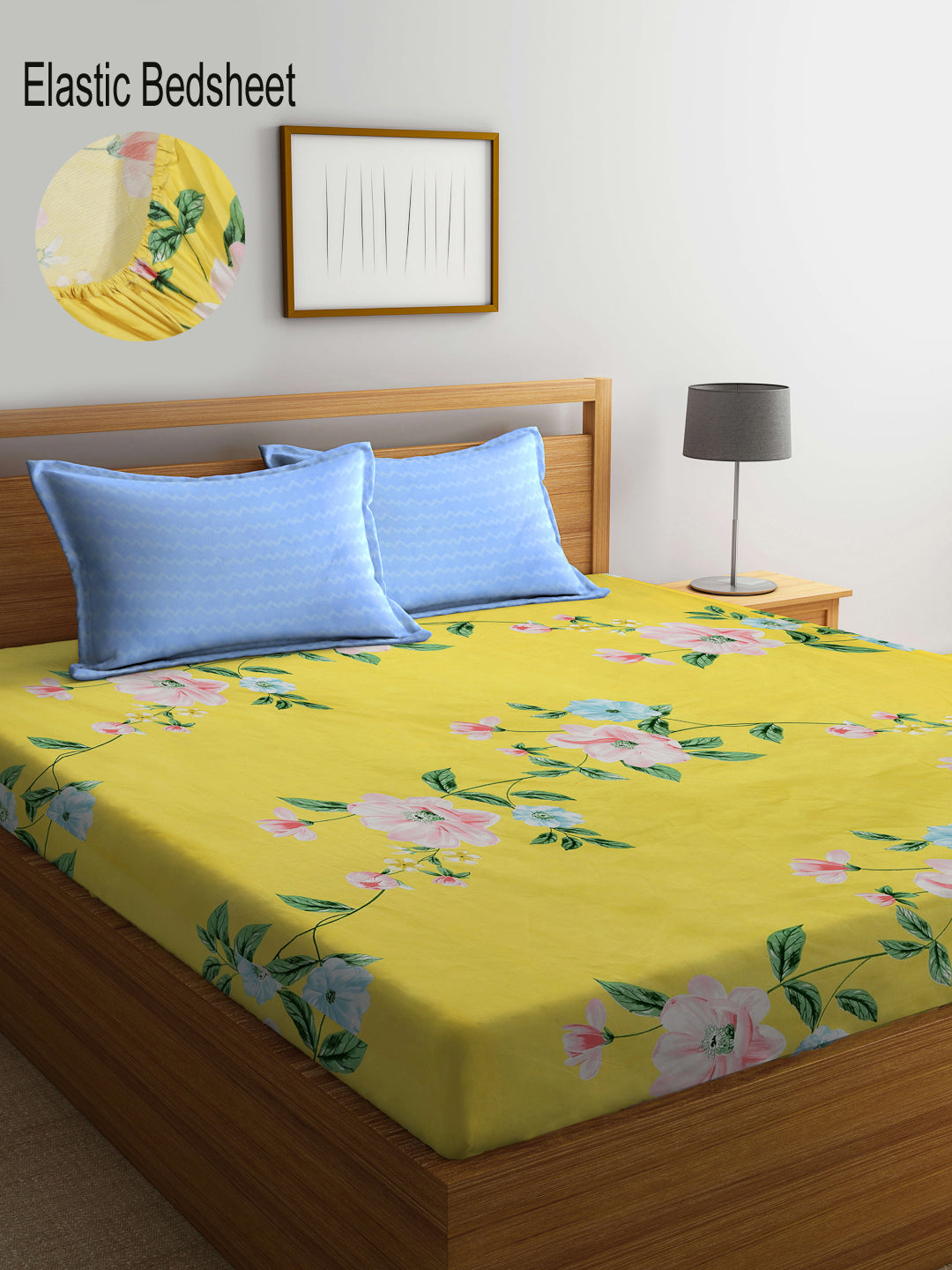 Klotthe Multicolor Floral 300 TC Cotton Blend Fitted Double Bedsheet with 2 Pillow Covers