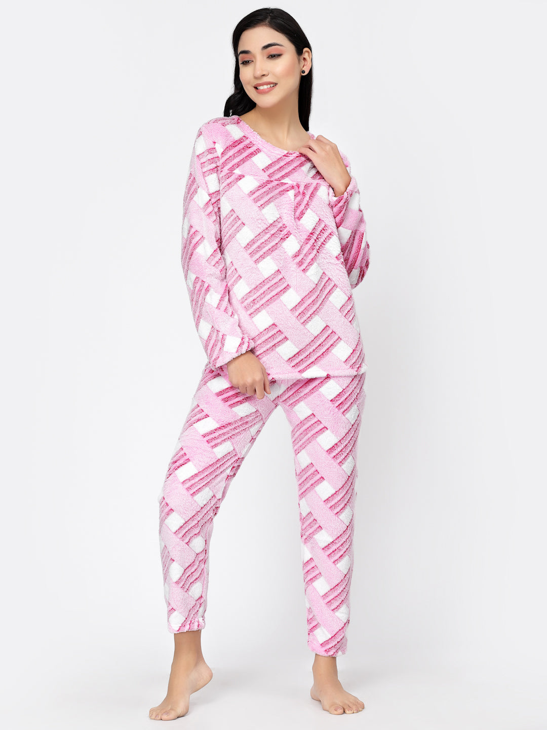 Klotthe Women Pink Printed Wool Blend Night Suit