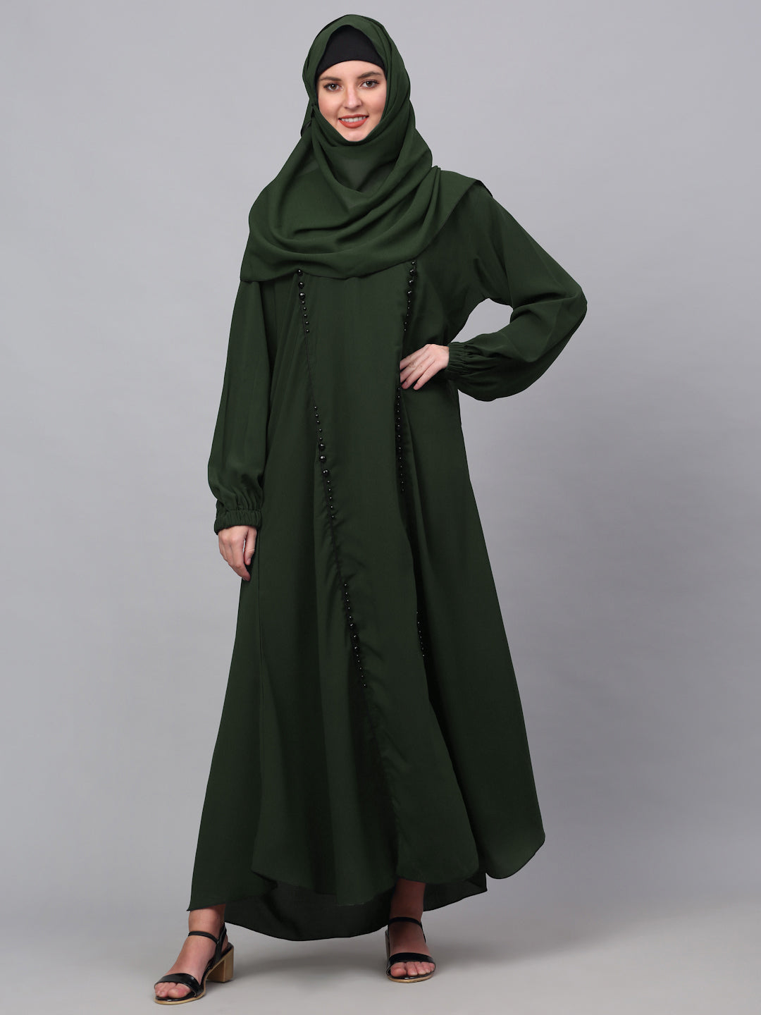 Klotthe Women Olive Embellished Burqa With Scarves