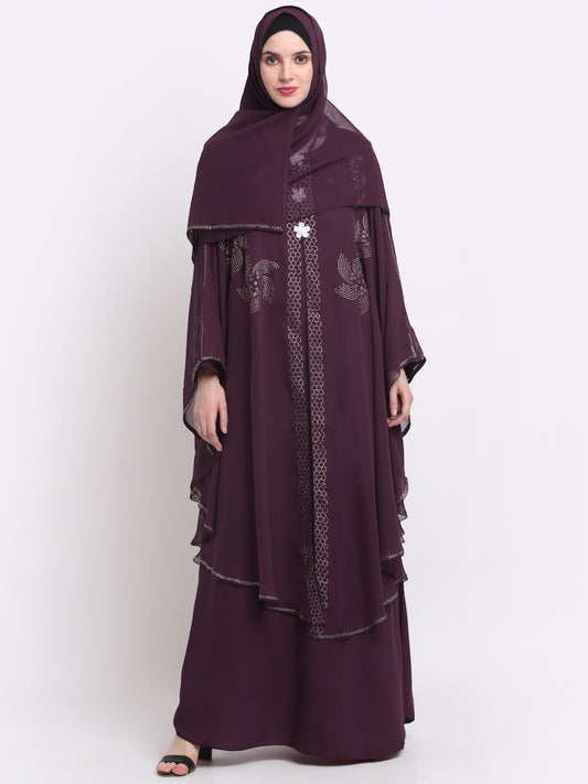 Klotthe Women Burgundy Embellished Burqa With Scarves