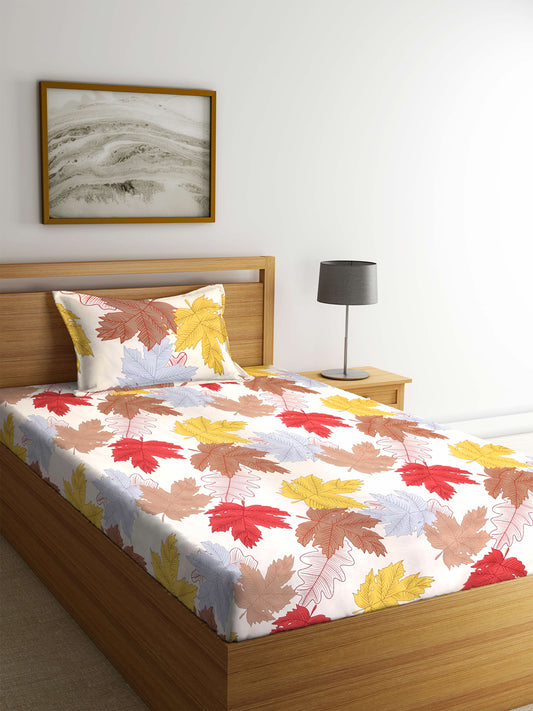 KLOTTHE Multi Polycotton Floral Single Bedsheet with 1 Pillow Cover (215X150 cm)