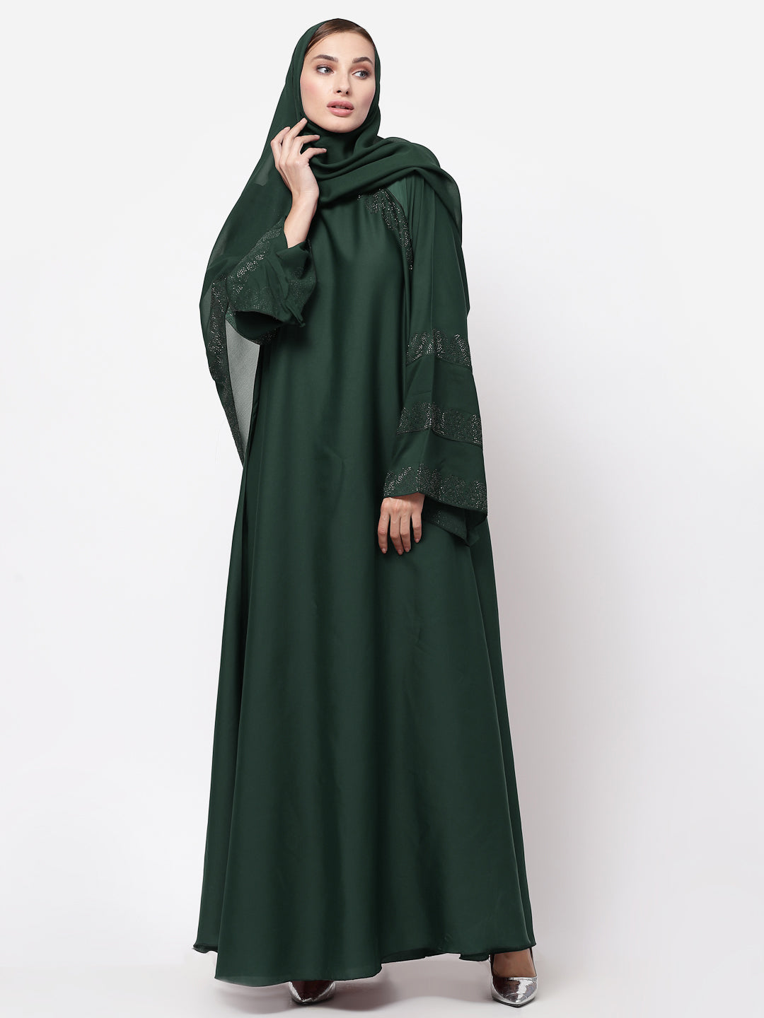 Klotthe Women Green Embellished Burqa With Scarves