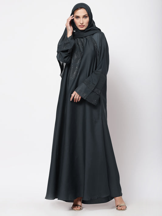 Klotthe Women Grey Embellished Burqa With Scarves