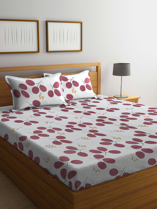 Klotthe Multicolor Floral 300 TC Cotton Blend Fitted Double Bedsheet with 2 Pillow Covers