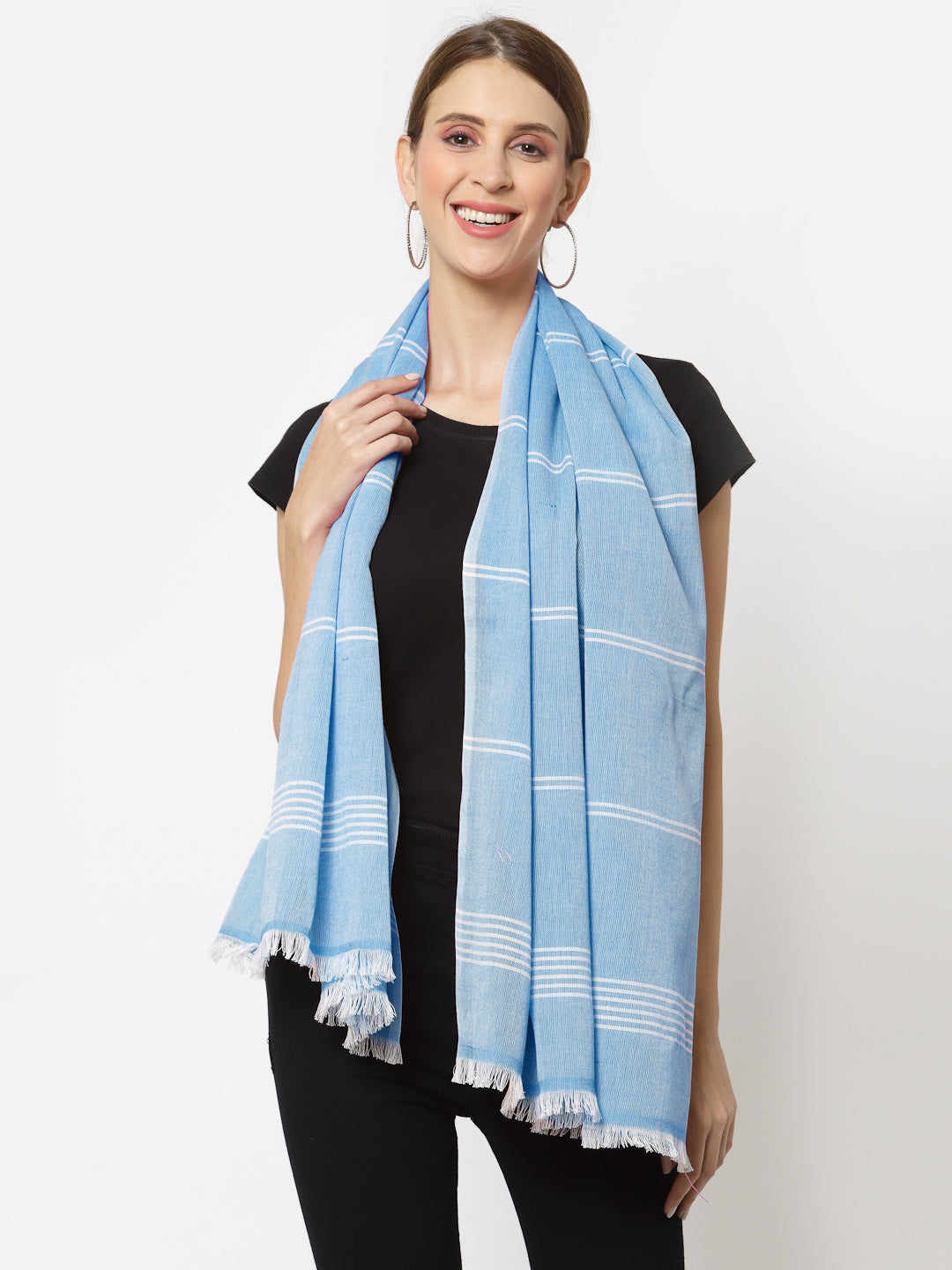 Klotthe Women Blue Striped Cotton Stole – KLOTTHE®