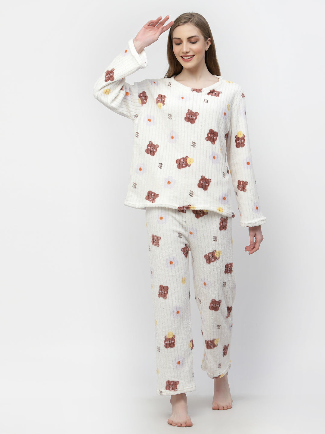 Klotthe Women White Printed Wool Blend Night Suit