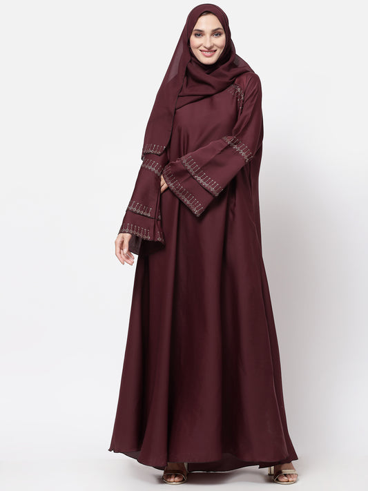 Klotthe Women Maroon Embellished Burqa With Scarves