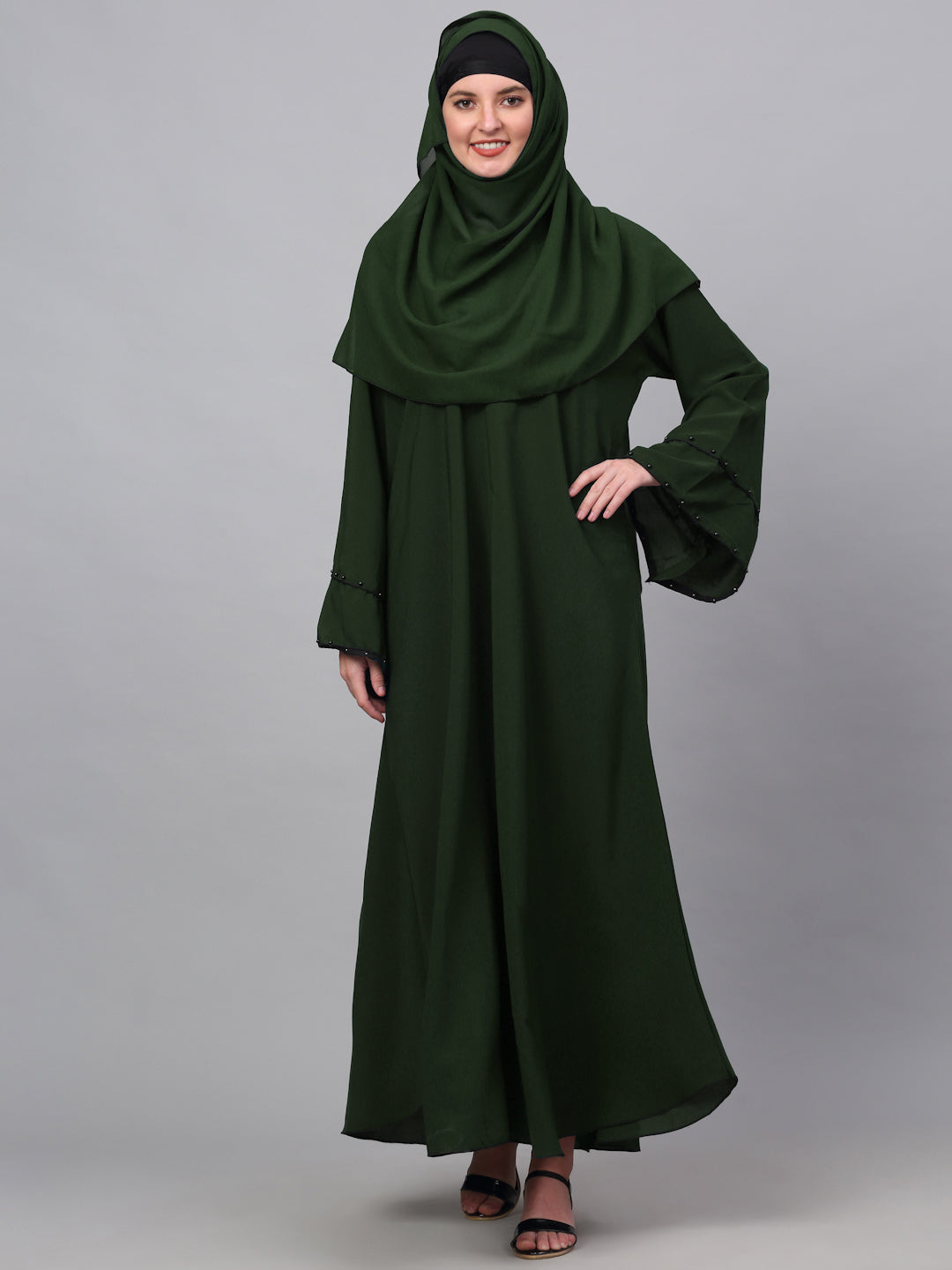 Klotthe Women Olive Embellished Burqa With Scarves