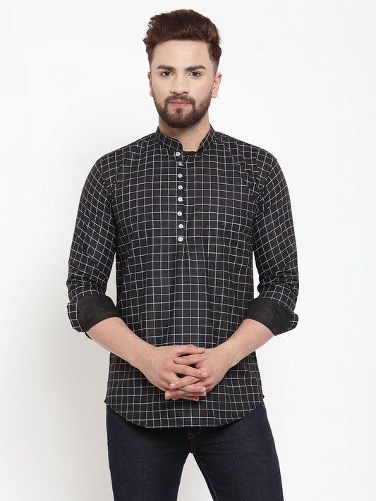 Black Cotton Checked Party Kurtas