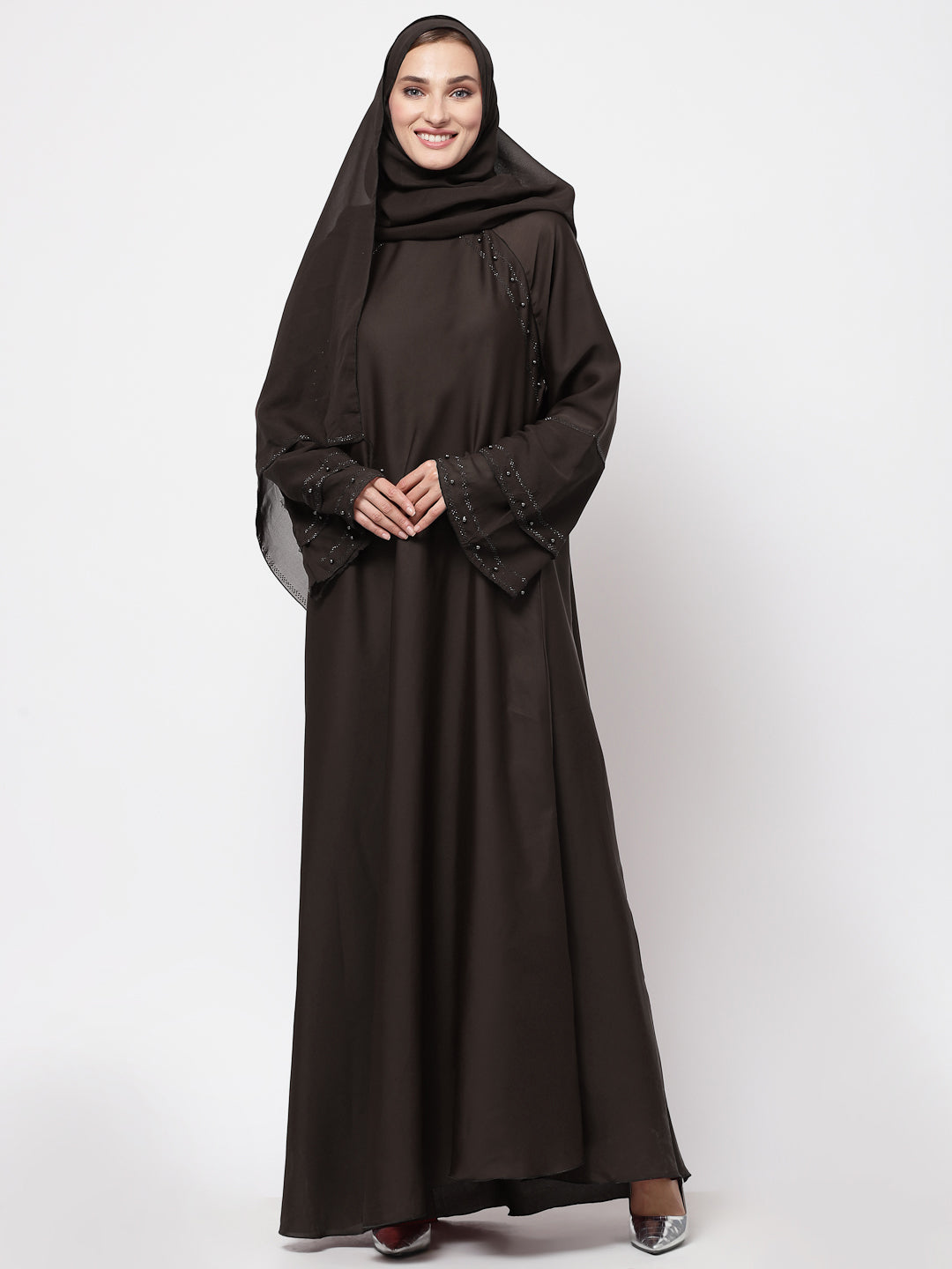 Klotthe Women Brown Embellished Burqa With Scarves