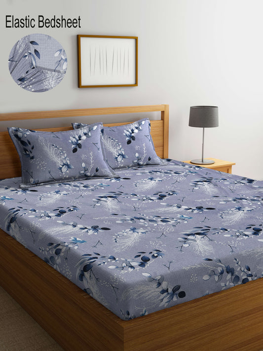 Klotthe Multi Floral 300 TC Cotton Blend Elasticated Double Bedsheet with 2 Pillow Covers