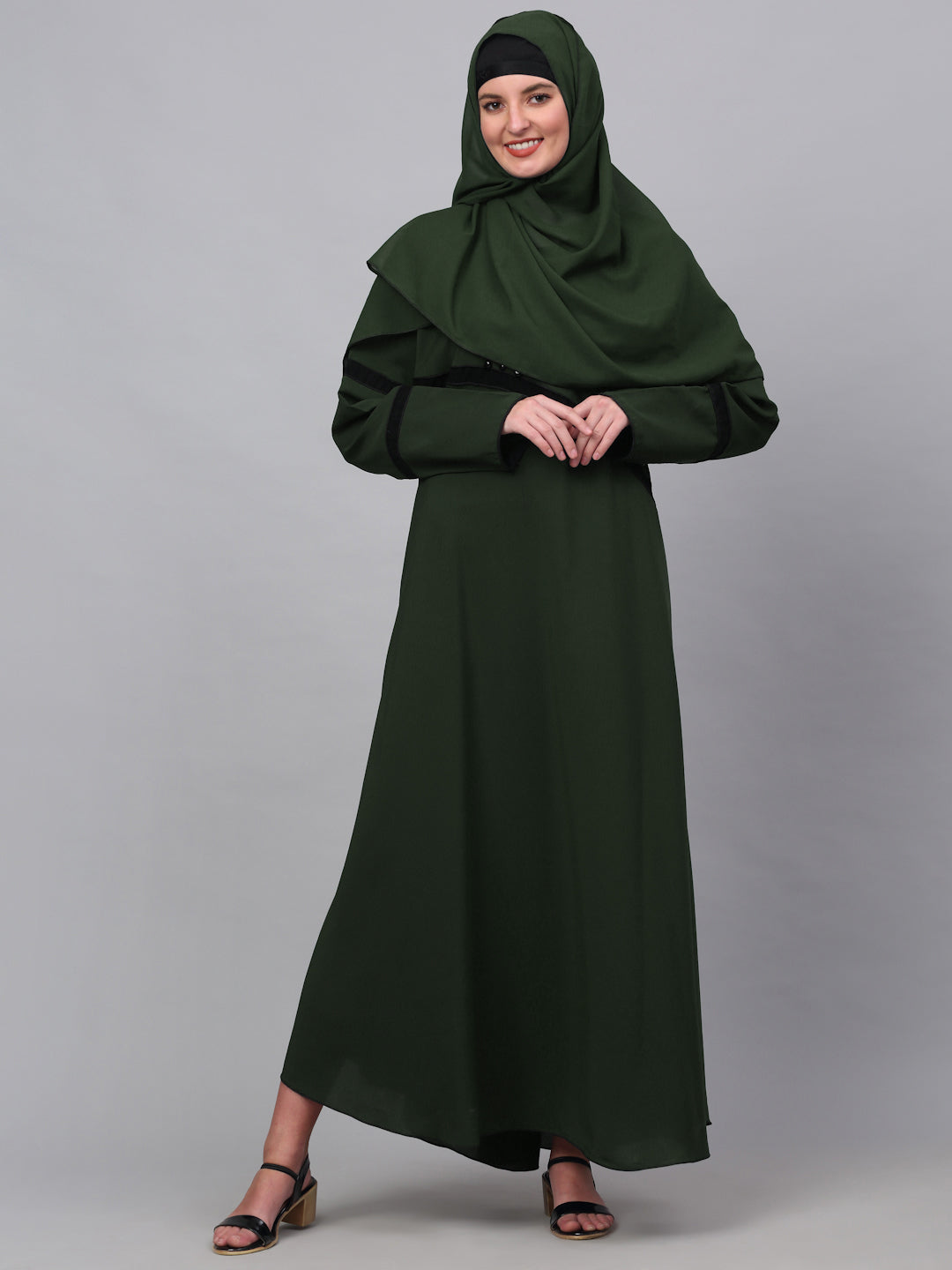 Klotthe Women Olive Embellished Burqa With Scarves