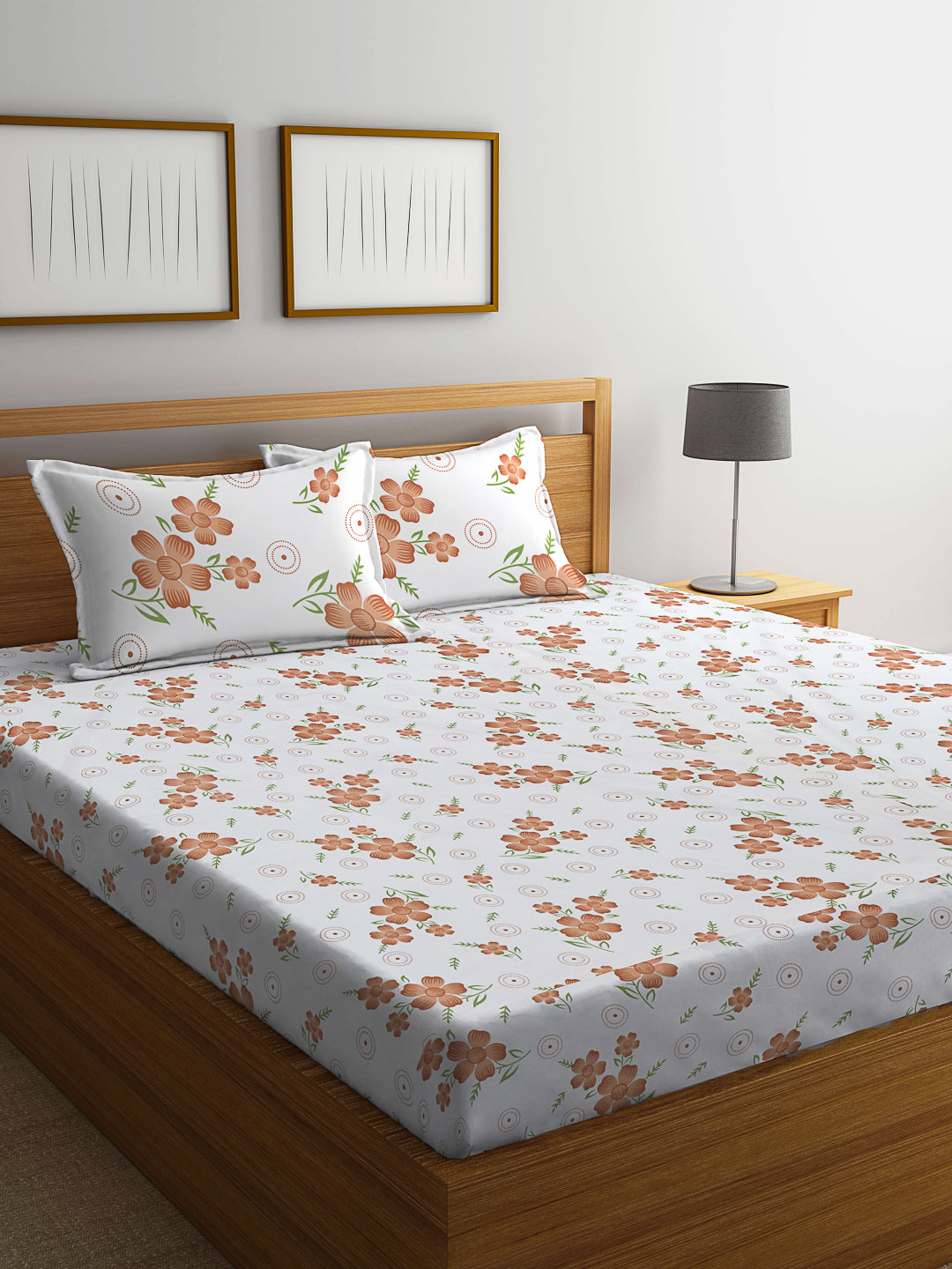 Klotthe Multicolor Floral 300 TC Cotton Blend Double Bedsheet with 2 Pillow Covers