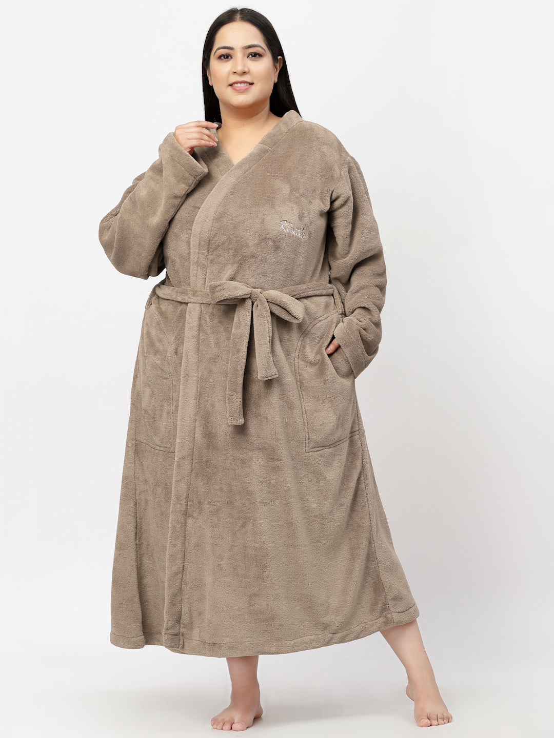 Klotthe Women Brown Solid Bath Robe With Belt