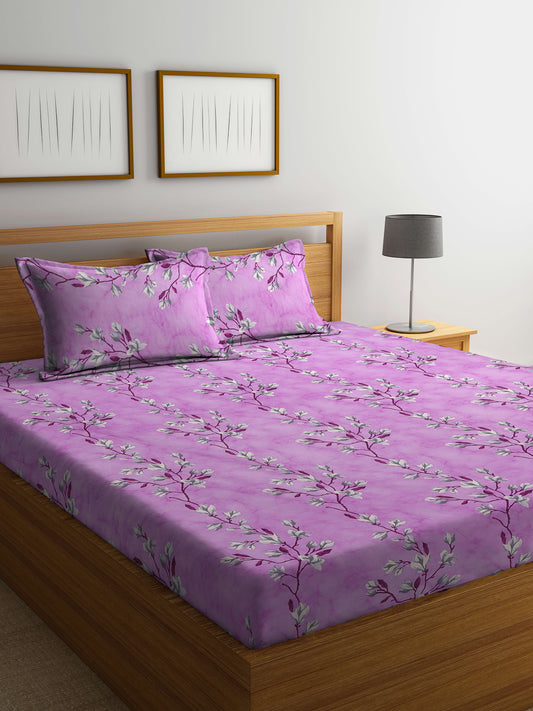 Klotthe Multicolor Floral 400 TC Pure Cotton Double Bedsheet with 2 Pillow Covers