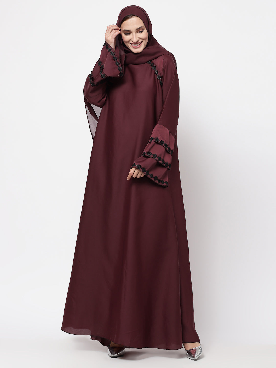 Klotthe Women Maroon Embellished Burqa With Scarves