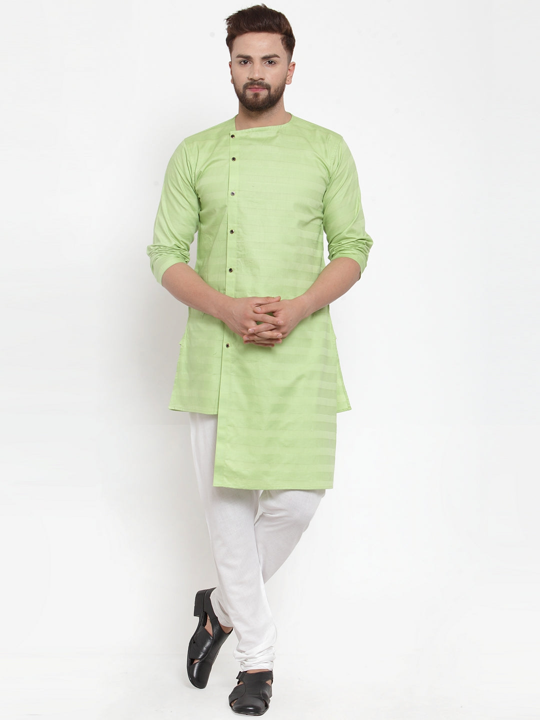 KLOTTHE LightGreen Cotton Self Design Kurta With Pyjama