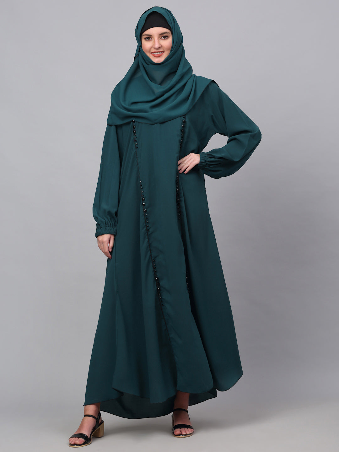 Klotthe Women Turq Embellished Burqa With Scarves