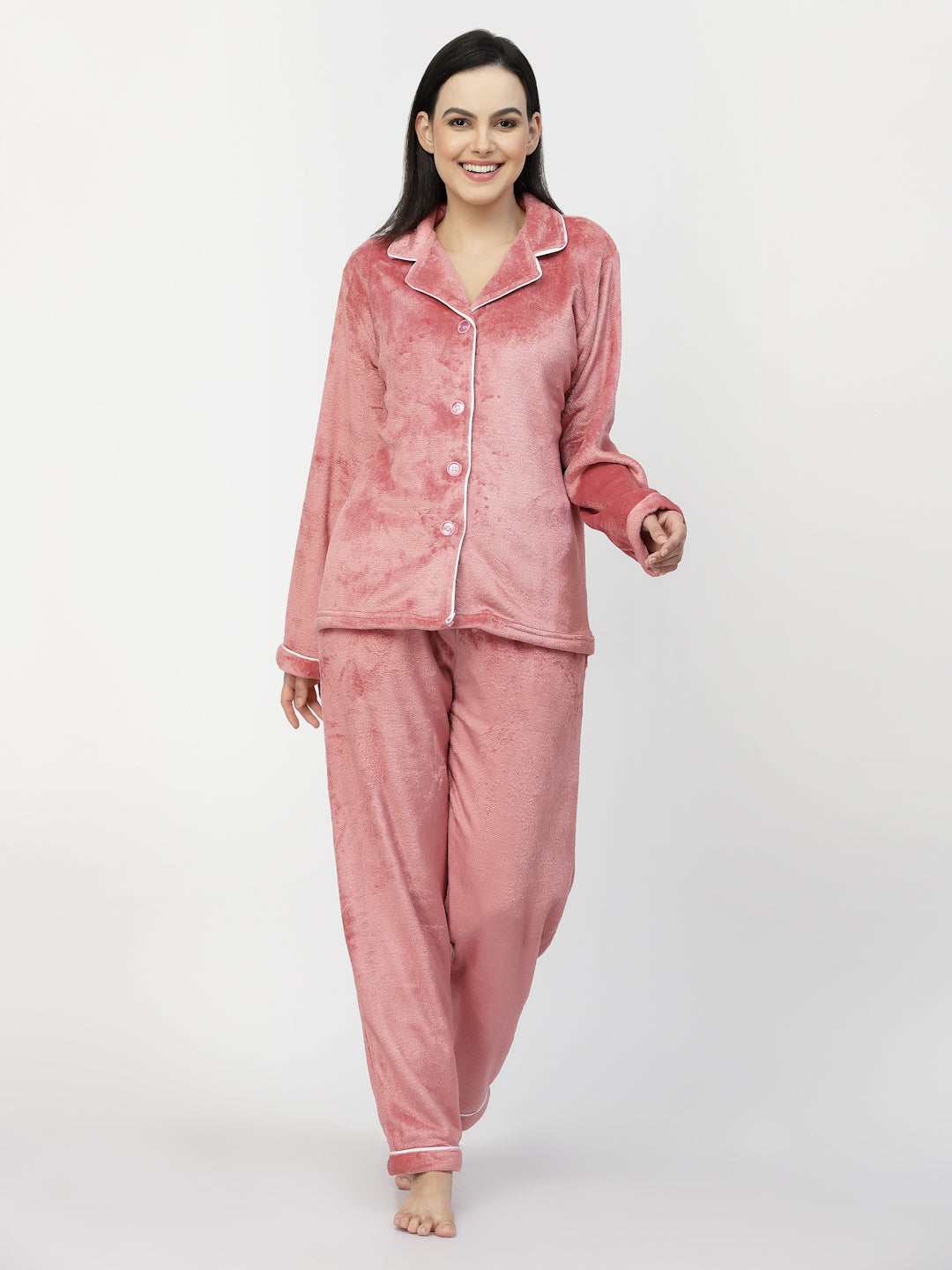 Klotthe Women Rust Solid Woolen Night Suit