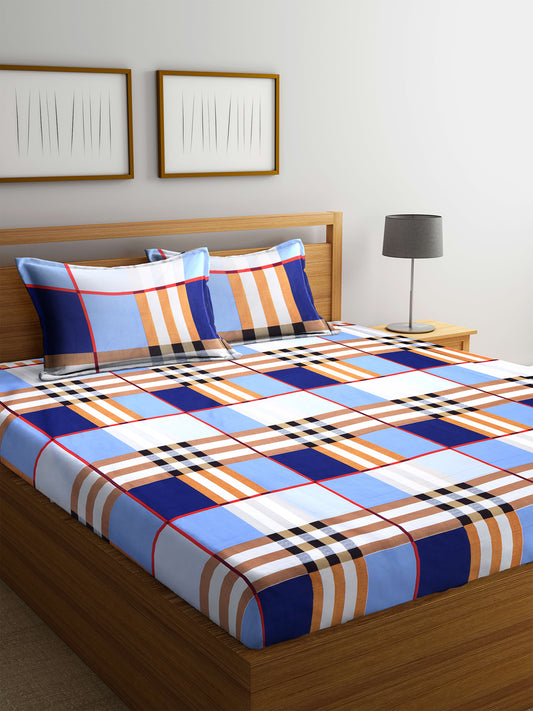 Klotthe Multi Geometric 210 TC Polycotton Bedsheet with 2 Pillow Covers