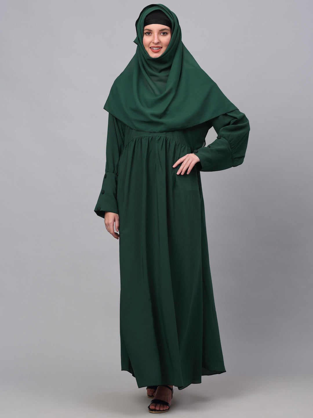 Klotthe Women Green Embellished Burqa With Scarves