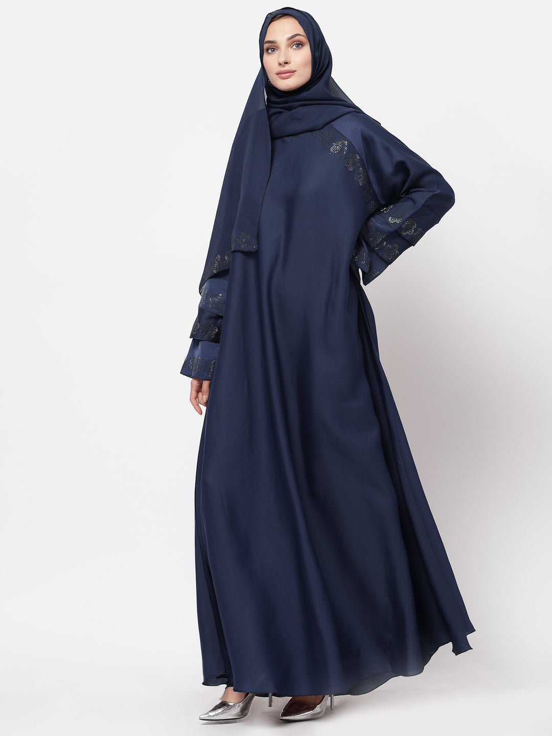 Klotthe Women Blue Embellished Burqa With Scarves