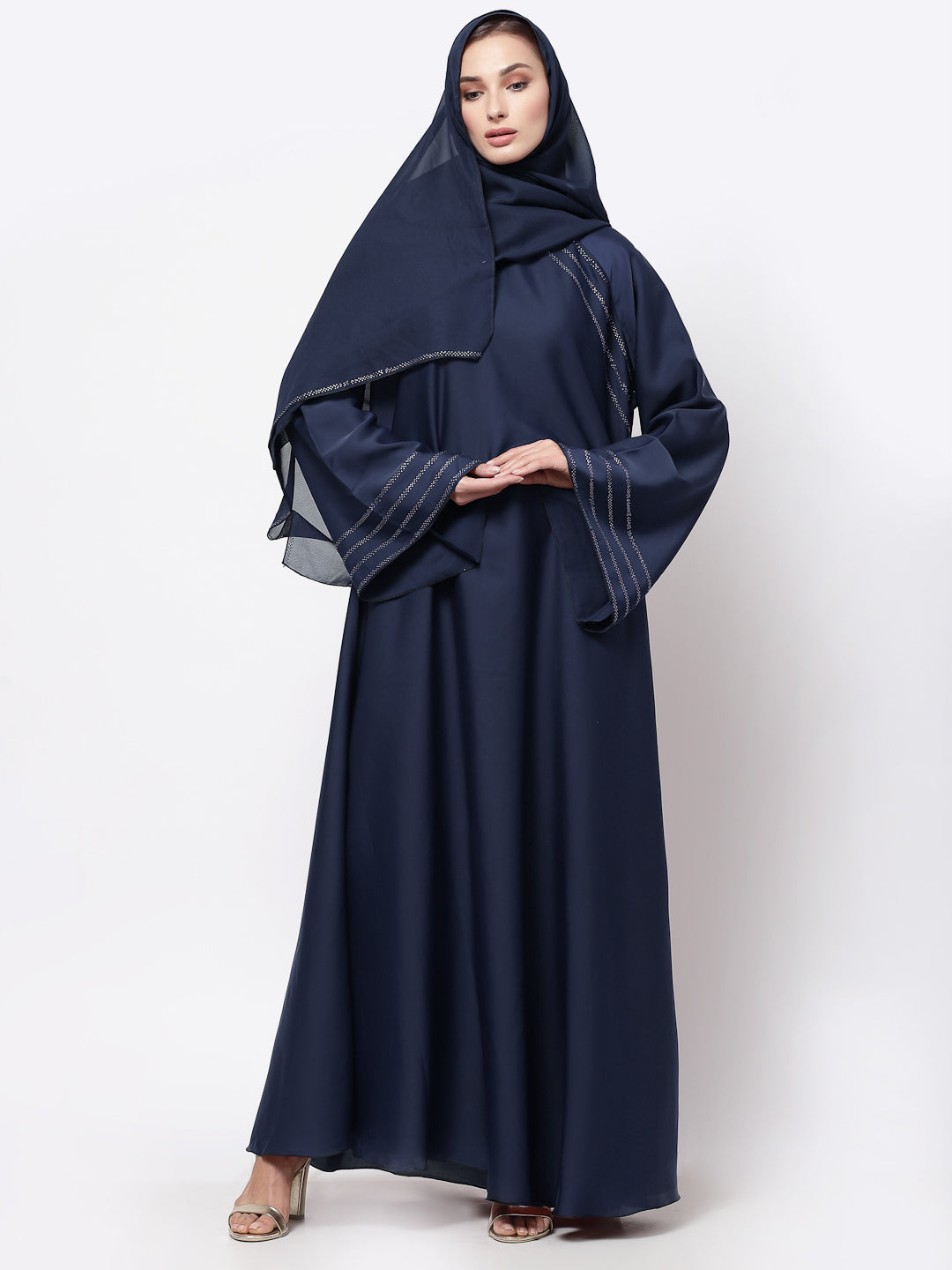 Klotthe Women Blue Embellished Burqa With Scarves